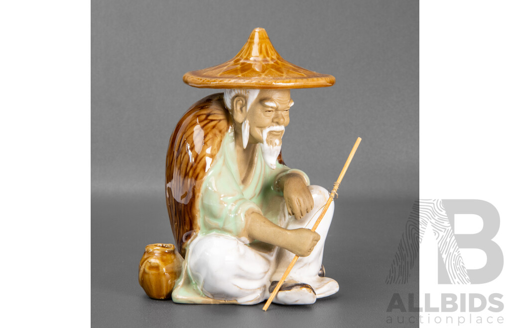 Pair of Vintage Shiwan Ceramic Glazed Pottery Incense Holder Figurines