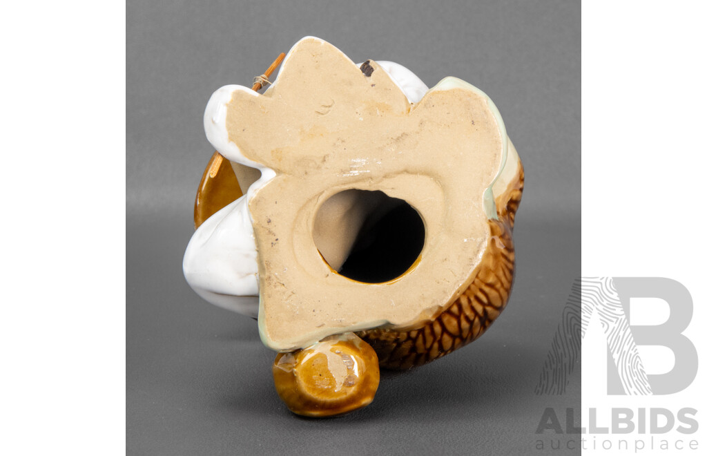 Pair of Vintage Shiwan Ceramic Glazed Pottery Incense Holder Figurines