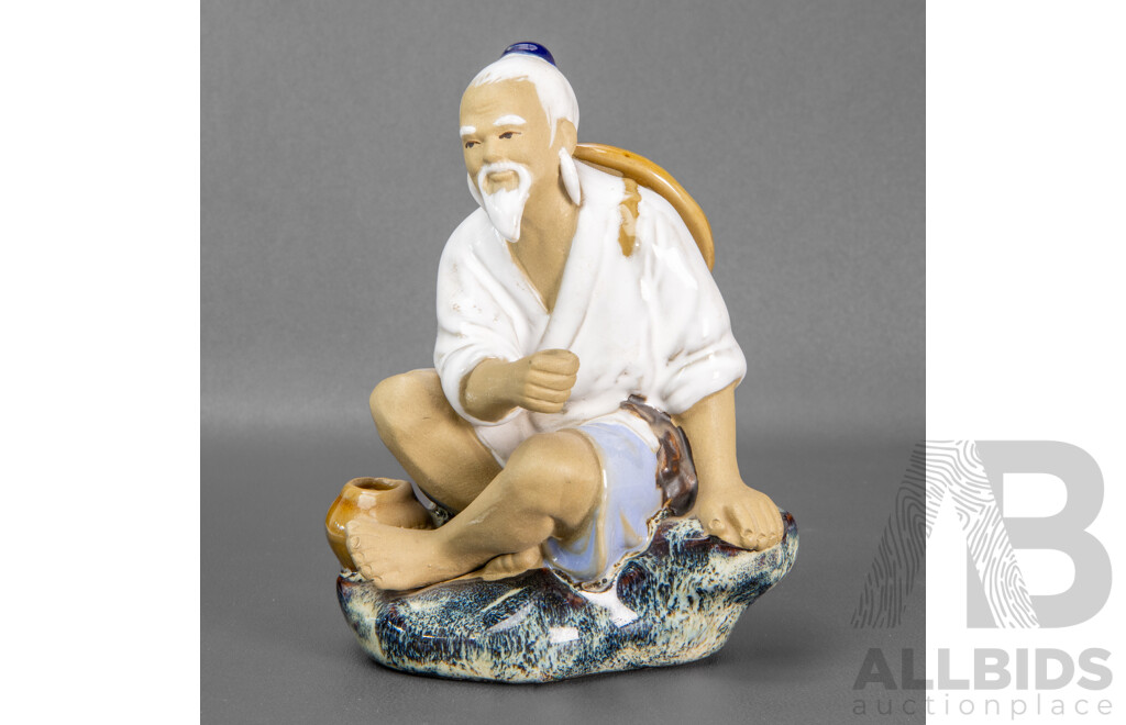 Pair of Vintage Shiwan Ceramic Glazed Pottery Incense Holder Figurines