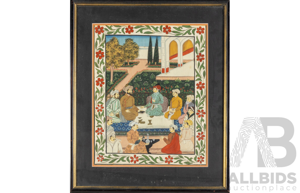 Artists Unknown (Indian School), Maharaja Court Scenes I and II, Pair of Wonderful Vintage Northern Indian Pigments on Cotton Panels, 67 X 55 cm (frames) (2)