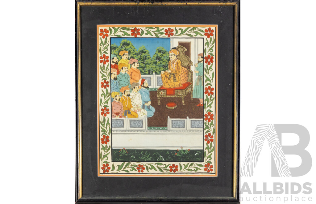 Artists Unknown (Indian School), Maharaja Court Scenes I and II, Pair of Wonderful Vintage Northern Indian Pigments on Cotton Panels, 67 X 55 cm (frames) (2)