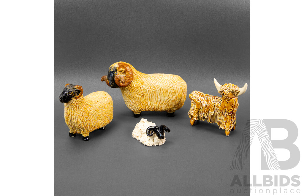 Four Ceramic Vintage Ram Figurines