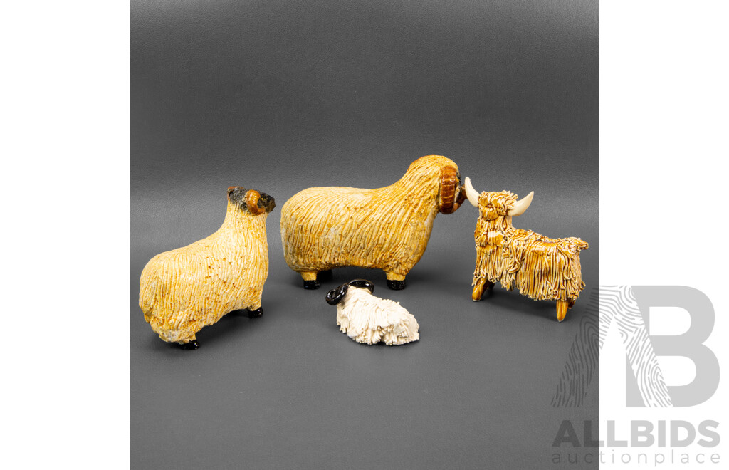Four Ceramic Vintage Ram Figurines