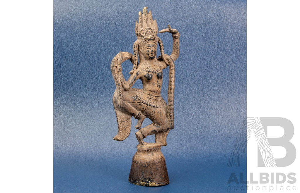 Antique Bronze Apsara Dancer Statuette with Bell