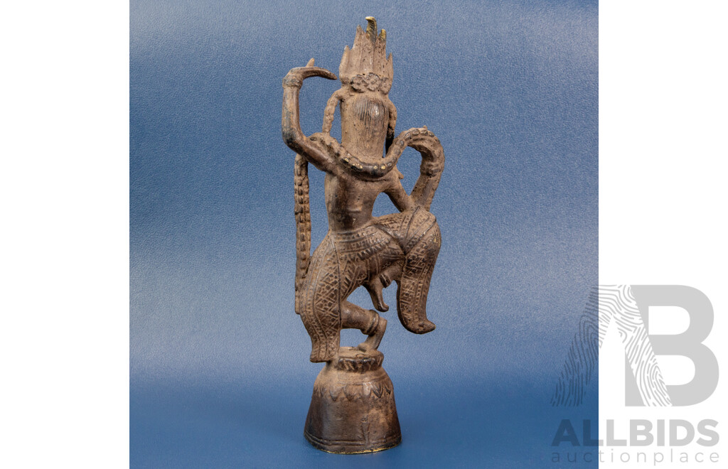 Antique Bronze Apsara Dancer Statuette with Bell