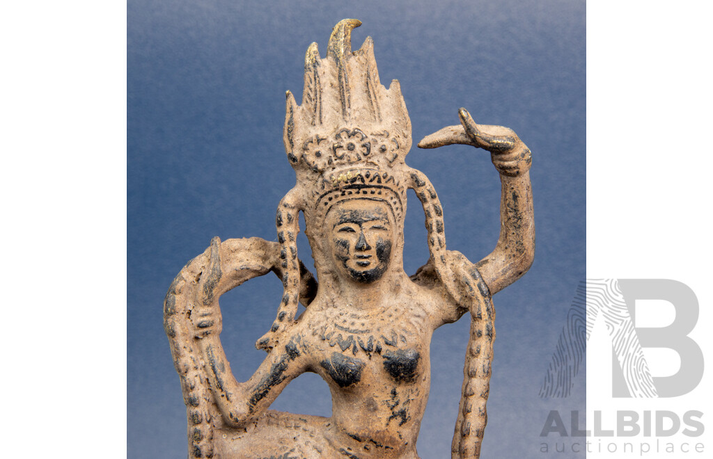 Antique Bronze Apsara Dancer Statuette with Bell
