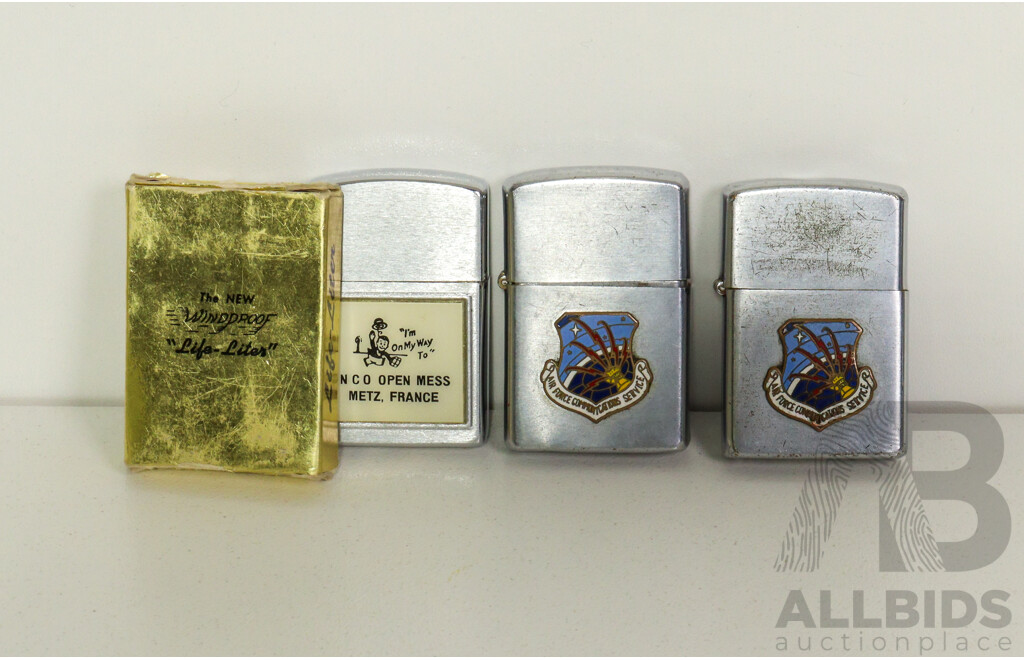 Three Military Lighters by Life Liter & Vulcan Rare Collectible Late 1960s