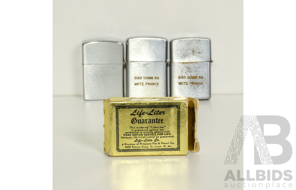 Three Military Lighters by Life Liter & Vulcan Rare Collectible Late 1960s