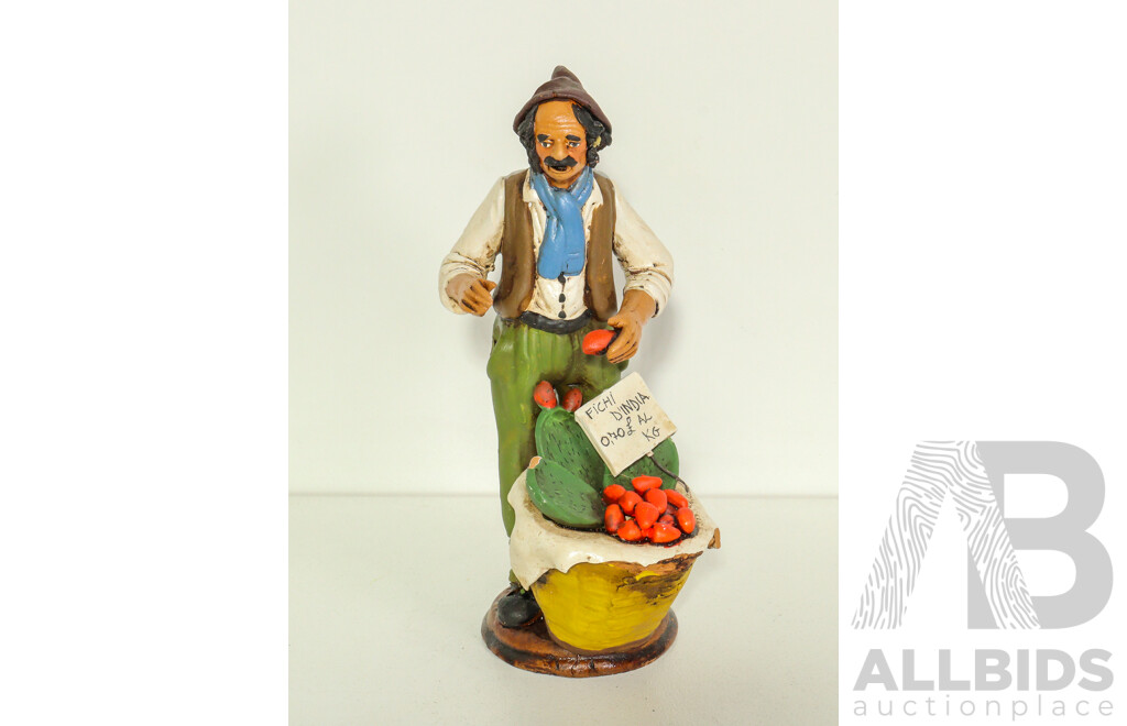 Vintage Hand Made Clay Statue of Italian Merchant