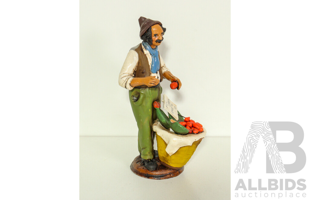 Vintage Hand Made Clay Statue of Italian Merchant