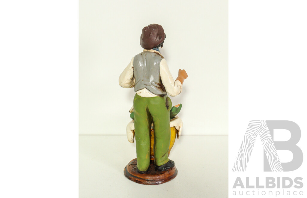 Vintage Hand Made Clay Statue of Italian Merchant