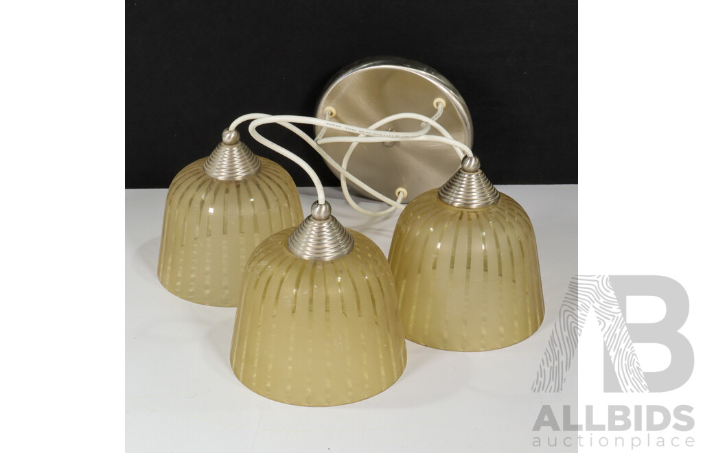 Retro Ceiling Light Fixture Featuring Three Pendant Lights with Caramel-tinted Glass Shades
