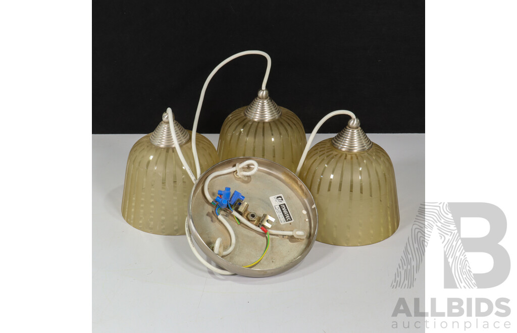 Retro Ceiling Light Fixture Featuring Three Pendant Lights with Caramel-tinted Glass Shades