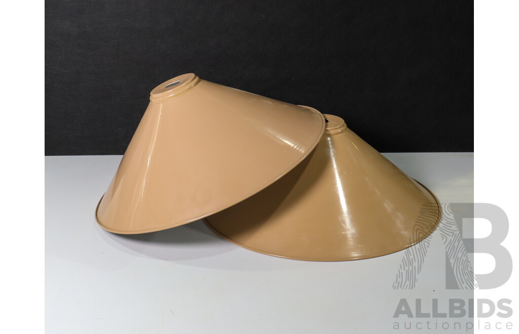 Pair of Light Taupe Enamel Light Shades with White Interior Designed by Wendy Jones Surface Wear