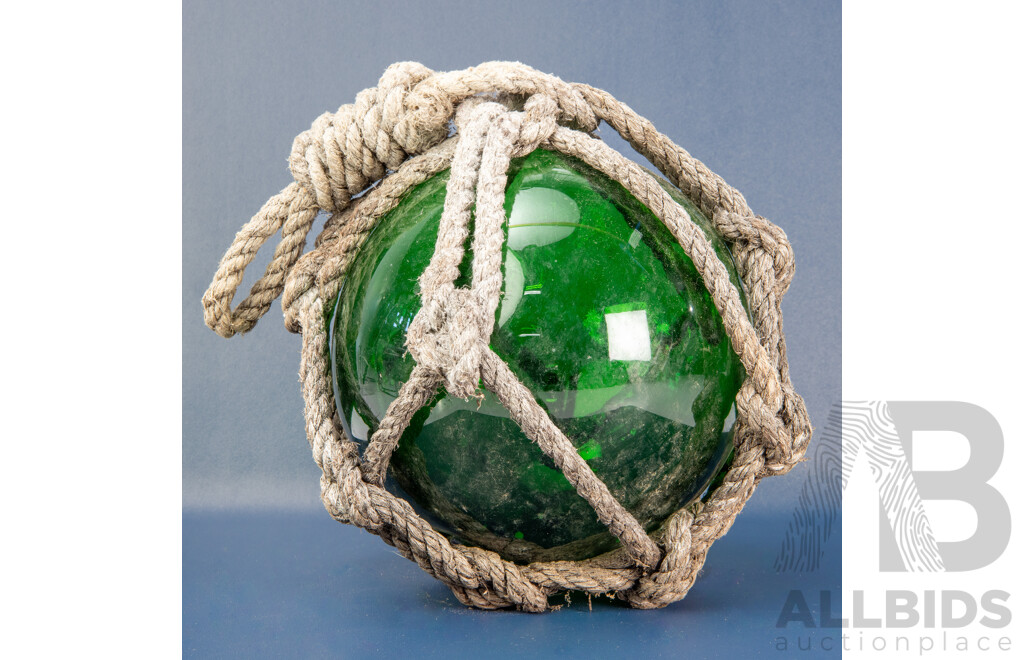 Vintage Rope Bound Handblown Green Glass Fishing Float