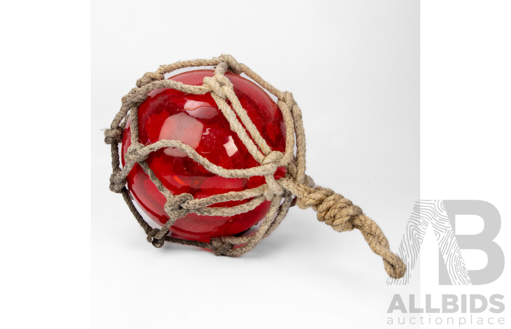 Vintage Rope Bound Hand-Blown Red Glass Fishing Float