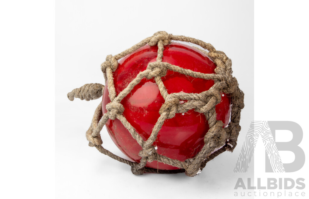 Vintage Rope Bound Hand-Blown Red Glass Fishing Float