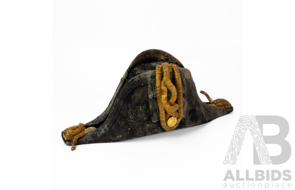 Rare Antique Naval Officer's Black 'Beaver' Cocked Hat with Hat Tin