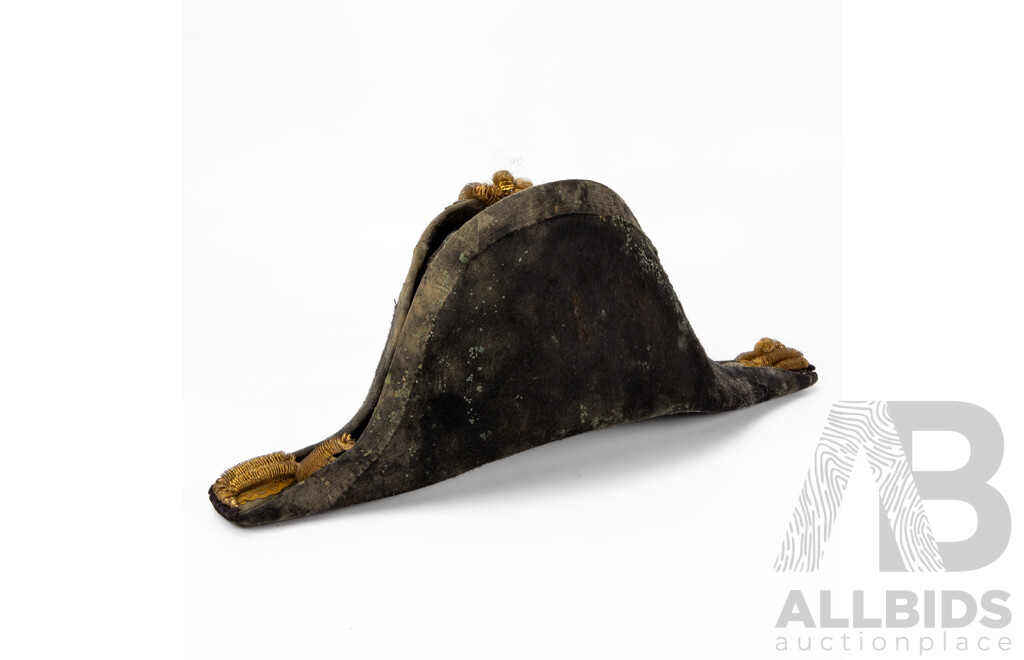 Rare Antique Naval Officer's Black 'Beaver' Cocked Hat with Hat Tin
