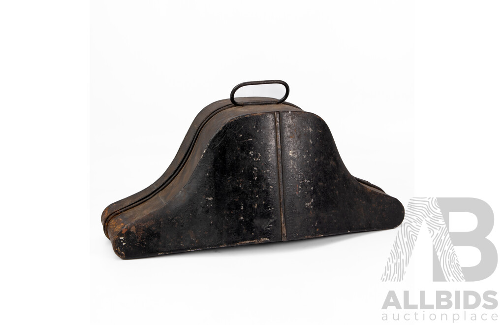 Rare Antique Naval Officer's Black 'Beaver' Cocked Hat with Hat Tin 