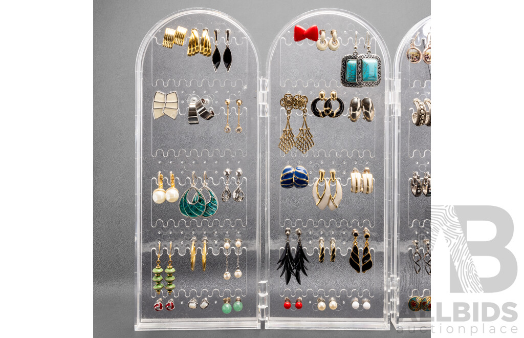 Collection of Shepherds Hook & Stud Earrings on Stand - Lot of 60