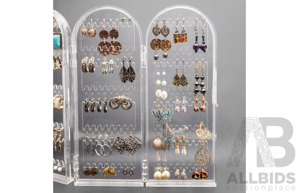 Collection of Shepherds Hook & Stud Earrings on Stand - Lot of 60