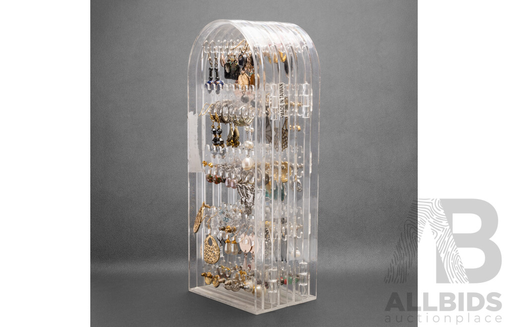 Collection of Shepherds Hook & Stud Earrings on Stand - Lot of 60