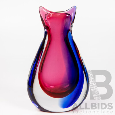 Luigi Onesto for Oball Murano Sommerso Vase Signed, Pink and Cobalt