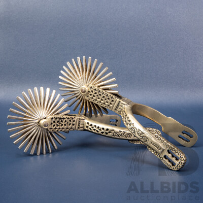 Stunning Pair of Sterling Silver Chilean Huaso Spurs