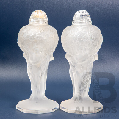 Pair of Tall Pâte De Verre French Art Glass Salt and Pepper Shakers