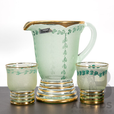 Vintage Uranium Glass Lemonade Pitcher and Glass Set, C.1950s