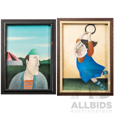 Takehiko Sugawara Pair of Figurative Oil Paintings