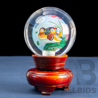 Inside-Painted Peking Glass Globe on Stand