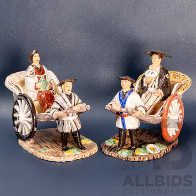 Japanese Pottery Figurine Pair – Rickshaw Figures