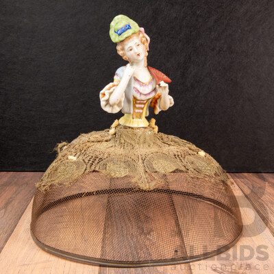 Antique Large Porcelain Half Doll with Mesh Food Cover – Madame Pompadour