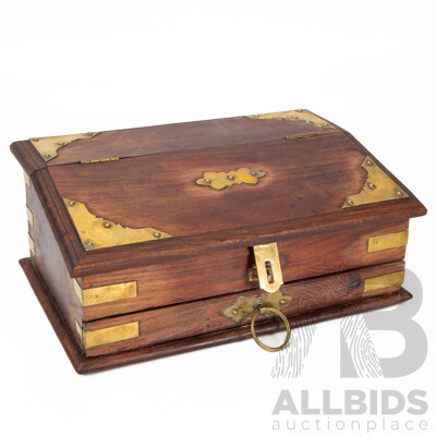 Indian Timber Writing Box with Brass Fittings and Drawer