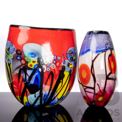 Two Stunning Large Studio Art Glass Vases