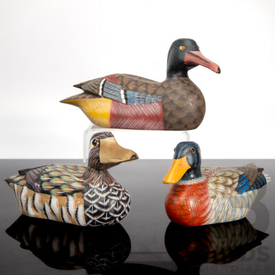 Collection of Hand-Carved and Hand-Painted Wooden Duck Decoys