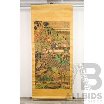 Gai Qi (Chinese, Qing Dynasty), Temple Scene, Scroll Painting, Watercolour on Paper