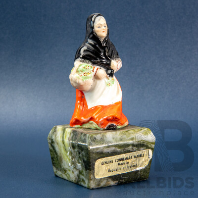 Vintage Irish 'Old Woman' Figurine on Connemara Marble Base