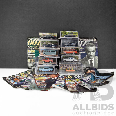 Collection of 10 James Bond Model Cars with Magazines