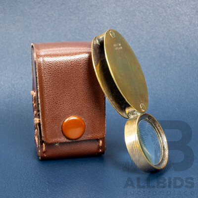 Antique Brass Jewellers Loupe in Leather Case