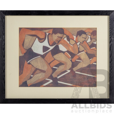 Lill Tschudi (20th Century, Swiss, 1911-2001), Just Off, Reproduction Print After Original 1932 Linocut, 41H x 50W cm (frame)