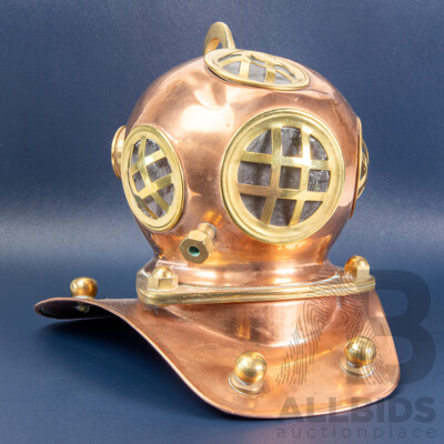 Vintage Copper and Brass Miniature Deep Sea Diver Helmet Replica