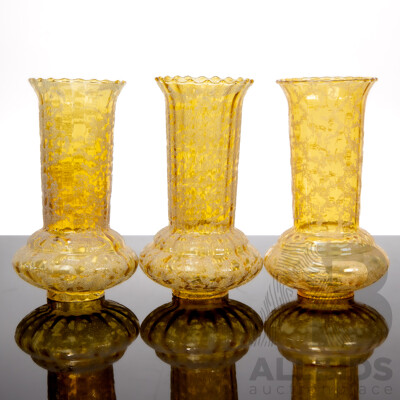 Set of Three Vintage Etched Hurricane Lamp Chimneys