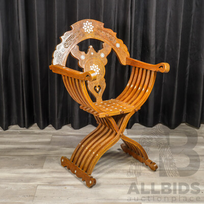 Syrian Savonarola Style Chair with Mother of Pearl Inlay