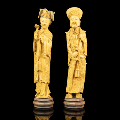Vintage Chinese Emperor and Empress Resin Figurines