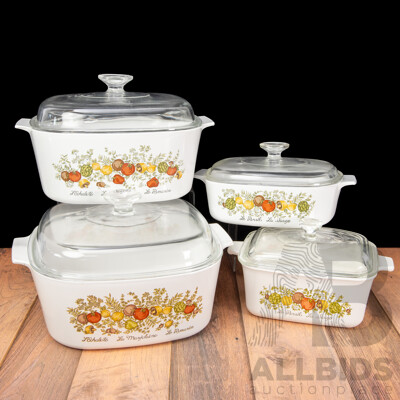 VIntage Corning Ware 'Spice of Life' Covered Casserole Dishes, Set of Four