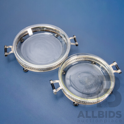 Pair of Vintage Pyrex Glass Dishes on Silver Plate Holders by Lewbury