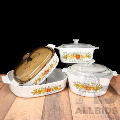 Lot of Four Vintage Corning Ware ‘Spice of Life’ L’Echalote / La Marjolaine Cookware